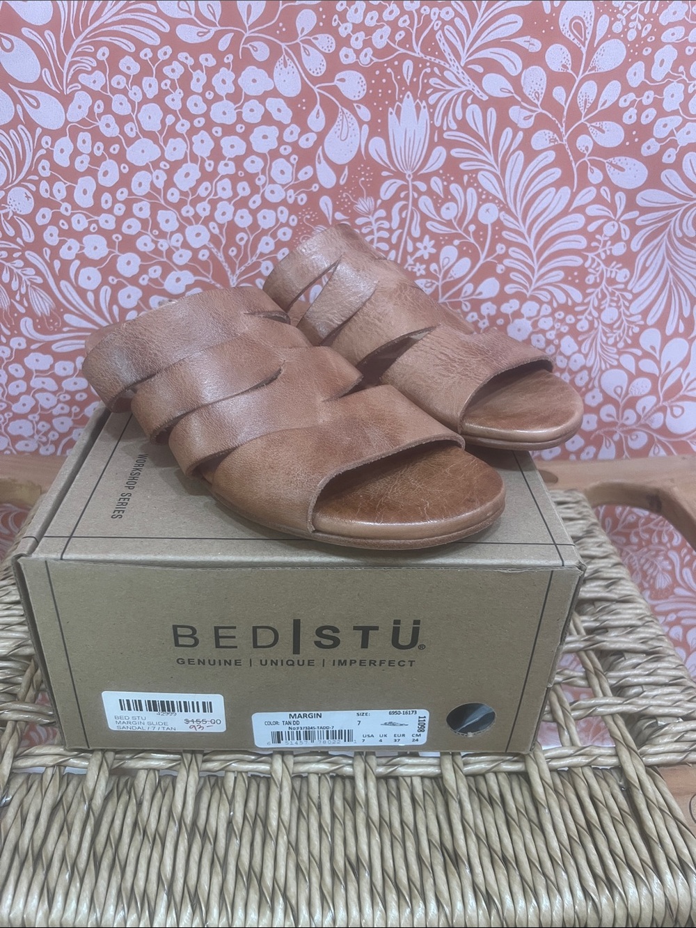 Bed|Stü Women's Margin Cognac Leather Slide Sandals